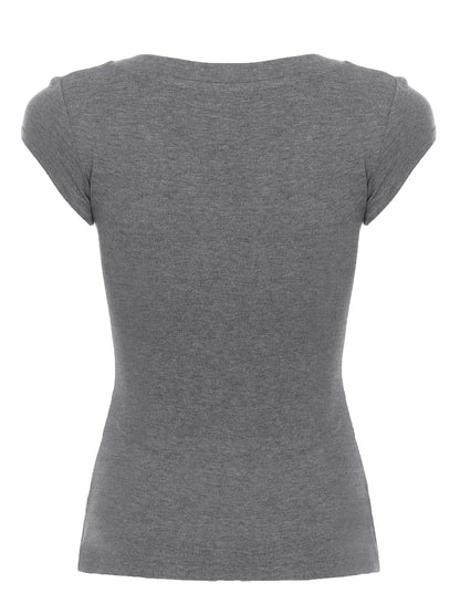 Casual Grey V-neck Crop Top Women Basic Skinny Short Sleeve Knitted T-shirts for Summer y2k Vintage Harajuku Tees Retro