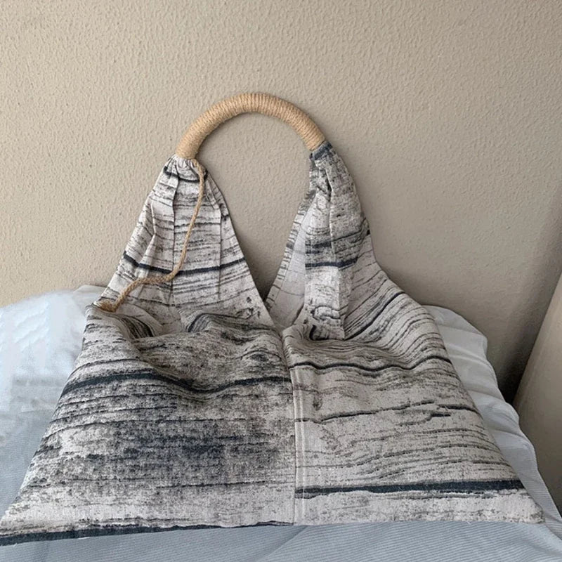 College Student Casual Canvas Shoulder Underarm Bag Vintage Korean Women Top-Handle Bags Simple Y2k Grunge Handbag High-capacity