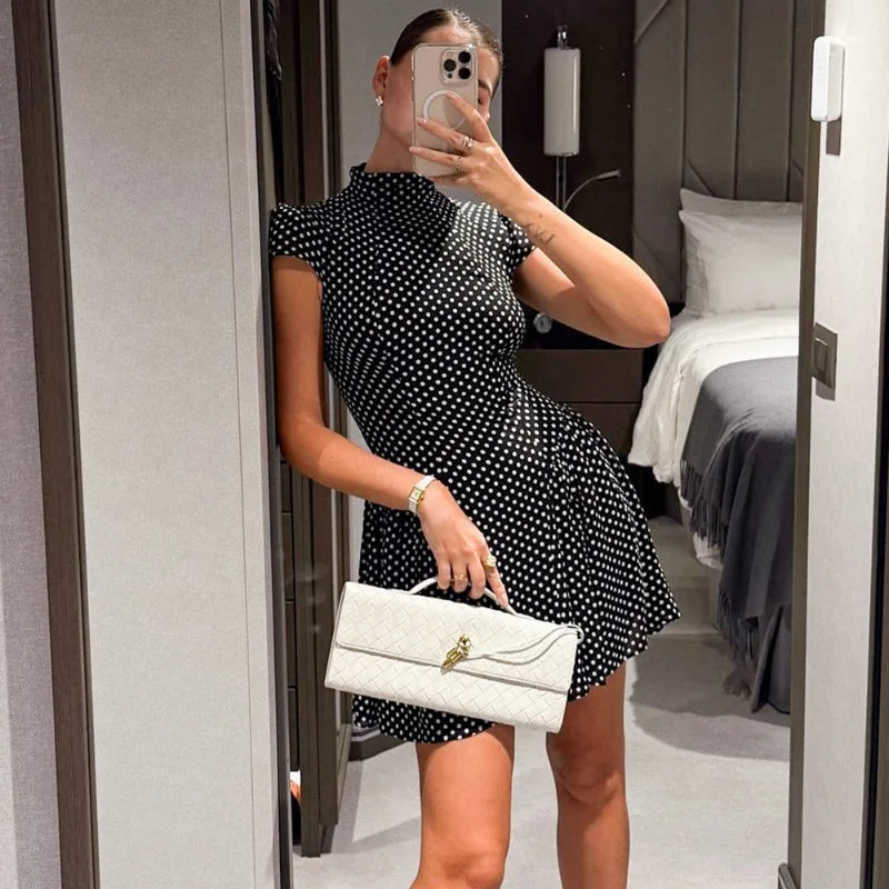 Fashion Polka Dot Mini Dress Summer Sexy Contrast Slim Printed Dress Elegant Y2K Vintage Women's Party Dress Clothes