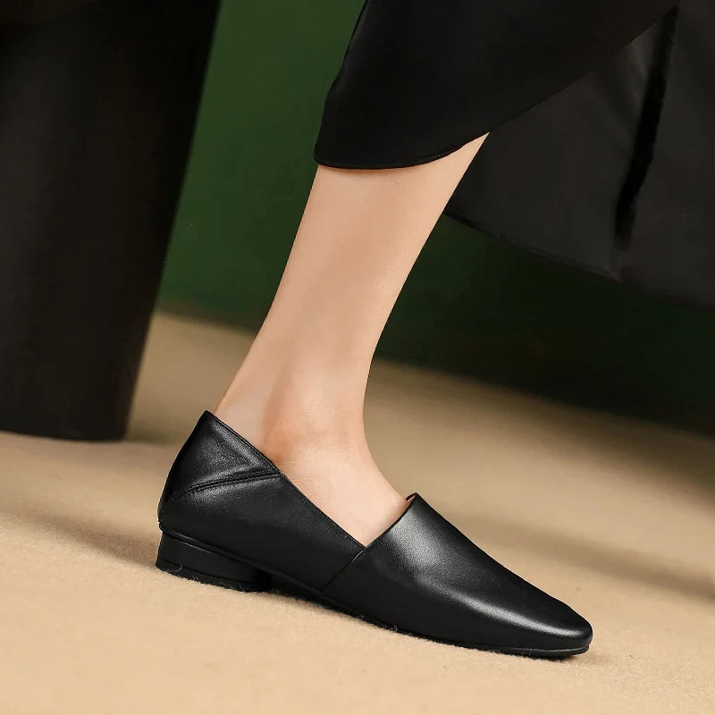 Woman Flats Cow Leather Basic StyleRound Toe Ballet Shoes Slip On Woman Soft Flats Spring Autumn Casual Loafers