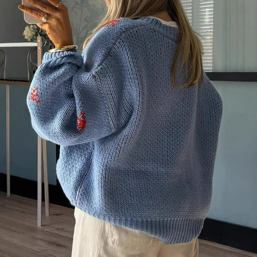Autumn and Winter Fashion New Round Neck Long Sleeve Medium Length Women's Knitted Shirt