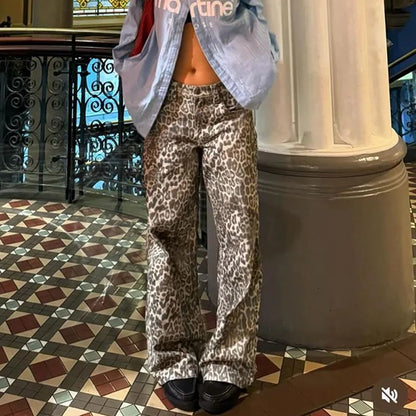 Leopard Print Stylish Straight Trousers
