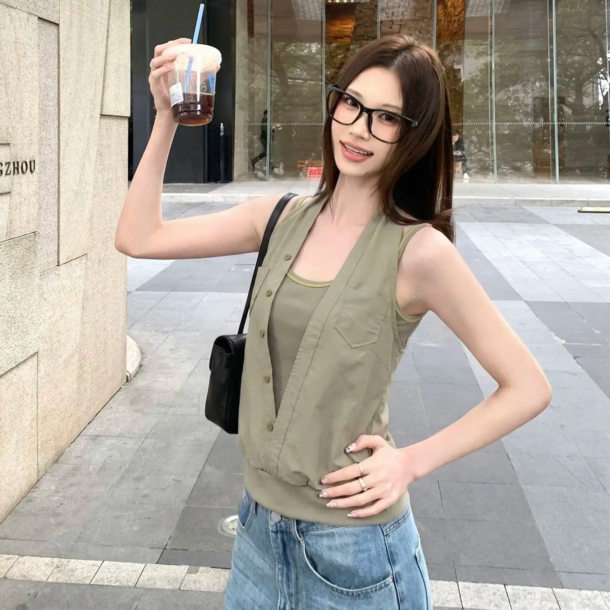 Fake Two Pieces Camisole Vest for Women Casual Niche Sleeveless Top