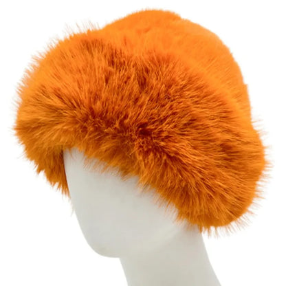 Winter Faux Fox Fur Bucket Hats For Women Soft Thickened Plush Fisherman Hat Outdoor Windproof Warm Beanies Caps Ski Panama Cap