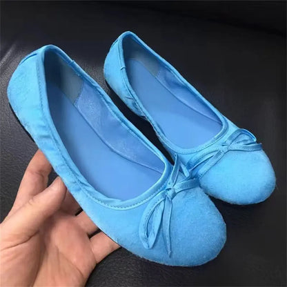 New Round Toe Comfy Walking Ballet Flats Shoes Women Blue Chic Slip On BALLERINA Shoes High Quality