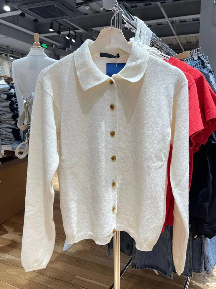 Vintage Button Soft Knitted Cardigan Femme Autumn Cotton Warm Turn Down Collar Sweaters Coat Harajuku Casual Women Sweater Tops