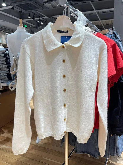 Vintage Button Soft Knitted Cardigan Femme Autumn Cotton Warm Turn Down Collar Sweaters Coat Harajuku Casual Women Sweater Tops