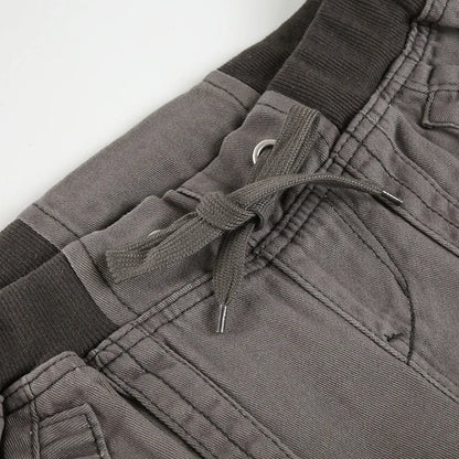Vintage Low Drawstring Waist Jeans Women Contrast Patchwork Multi Pocket Denim Trousers Boot Cut Pants Y2K Aesthetic