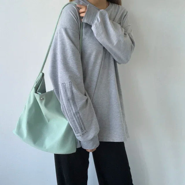 Simple Solid Sweet Canvas Women Shoulder Bags Students Fashion Casual Streetwear Crossbody Bag All Match Y2k Aesthetic Handbags