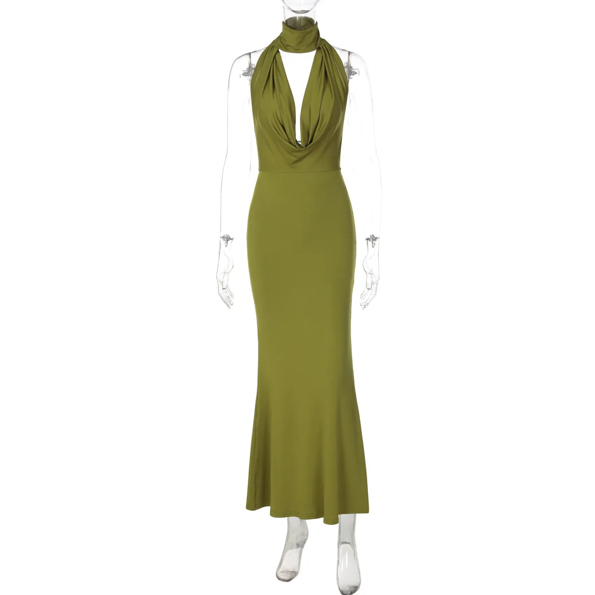 women's sexy hollow out swinging neck backless princess style slim fit bag hip slit hanging neck dress