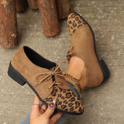 Lace up women's shoes autumn new large pointed 4cm high heels suede medium thick heel comfortable casual women's shoes