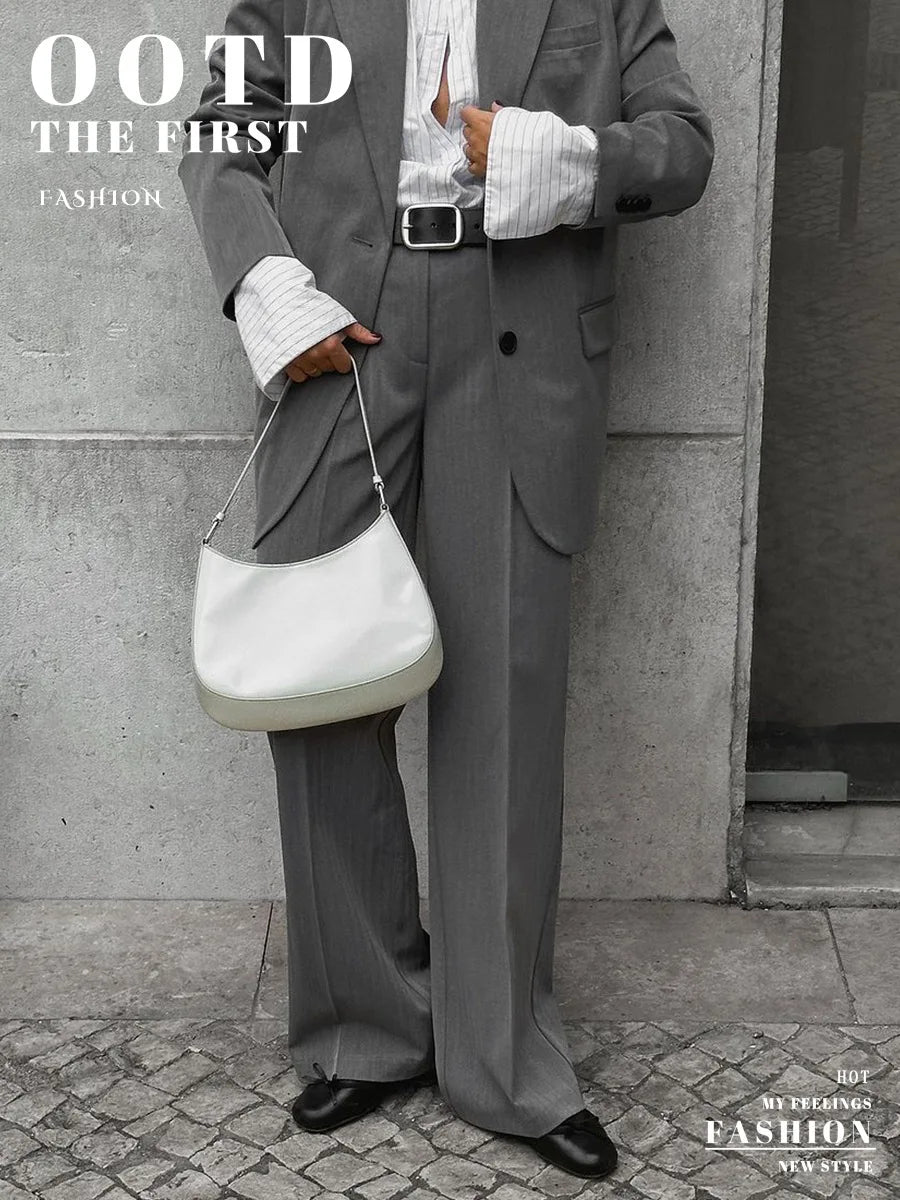Women's Spring Summer New Loose Wide-Leg Suit Pants Elegant Office Classic Straight-Leg High-Waist Suit Trousers