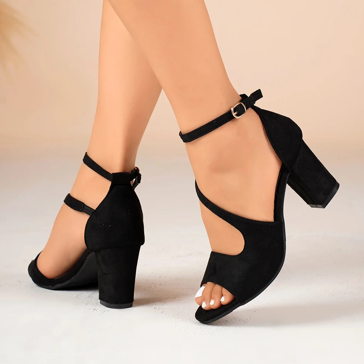 Ladies Shoes High Quality Open toe Women's Sandals Fashion Zip Office and Career Summer Plus Size Solid Heeled Sandals