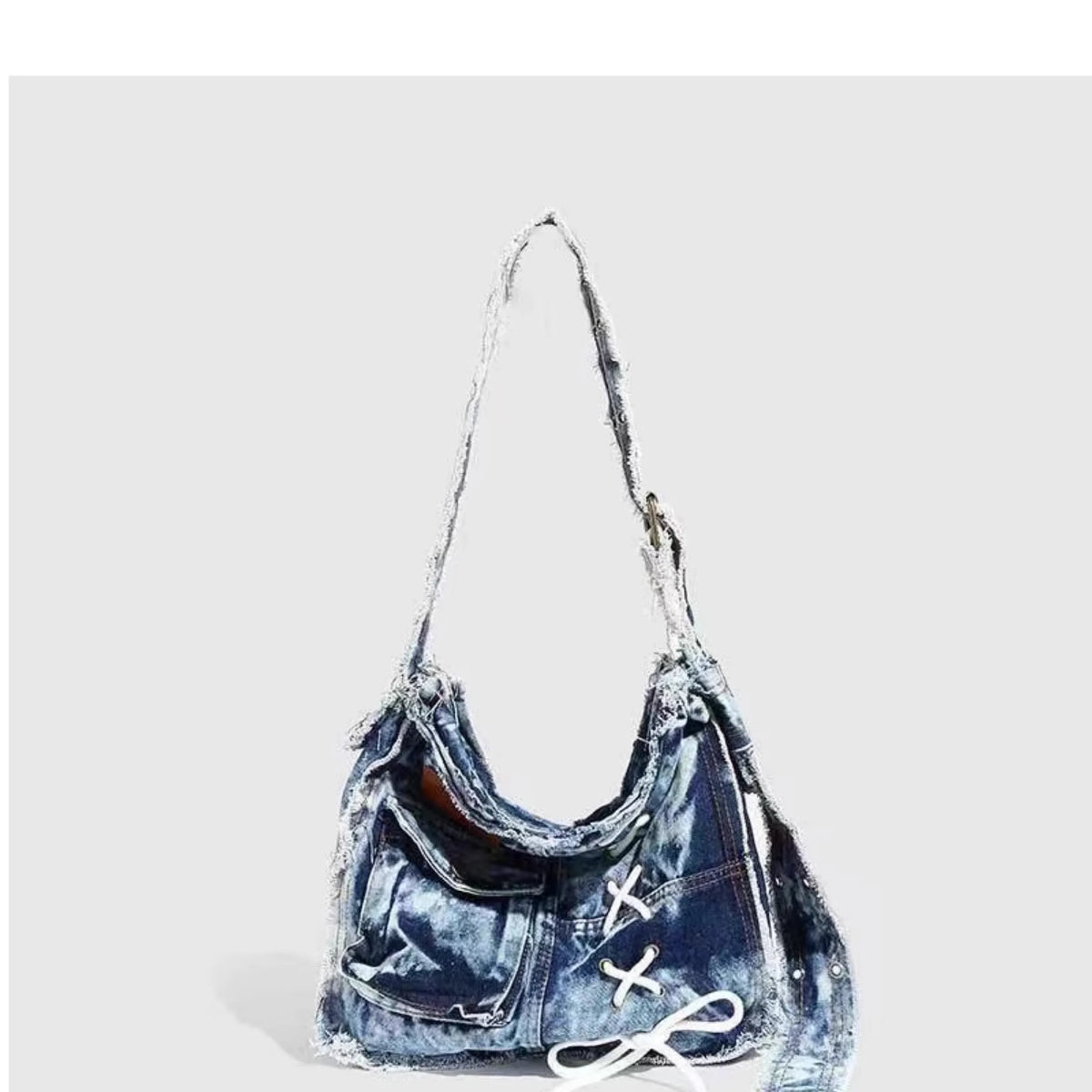 Korean Retro Washed Denim Canvas Bag Niche Cool Versatile Single Shoulder Crossbody Bags for Women and Men