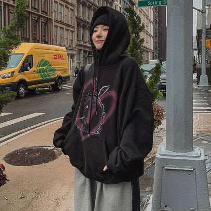 American Street Fun Unisex Graffiti Print Hooded Hoodie Women's Loose Oversize Coat