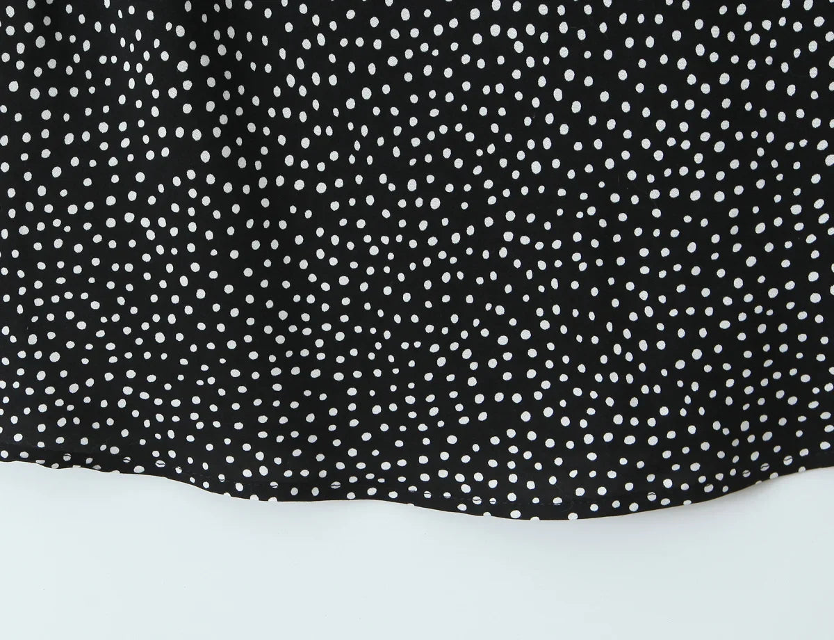 New 2026 Women Short Sleeve V Neck Elegant A-line Midi Summer Polka Dot Dresses Holiday Robe
