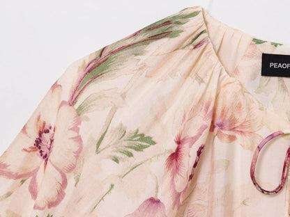 Fashion All-match Puff Sleeve Short Women Dress Round Neck Floral Print Chic New Dress Elegant Summer Woman Clothing