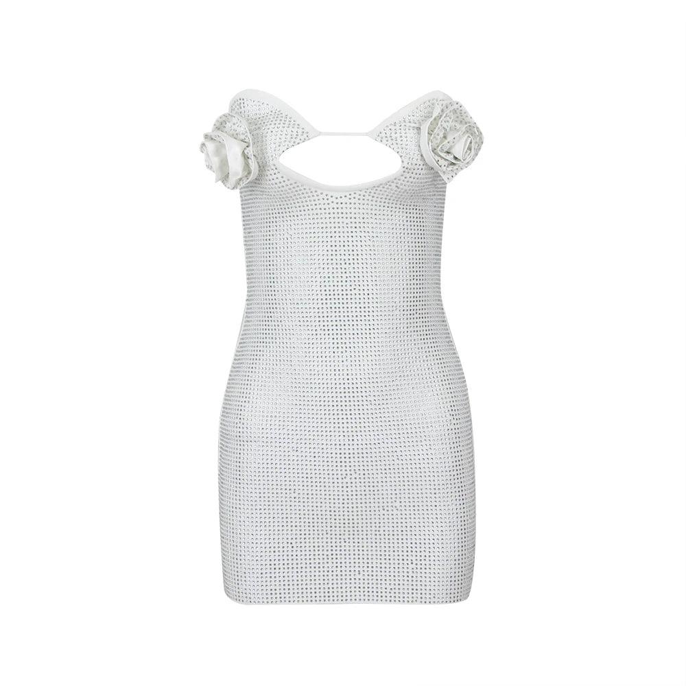 Strapless Rhinestone Cascade Fringe Bodycon Mini Dress