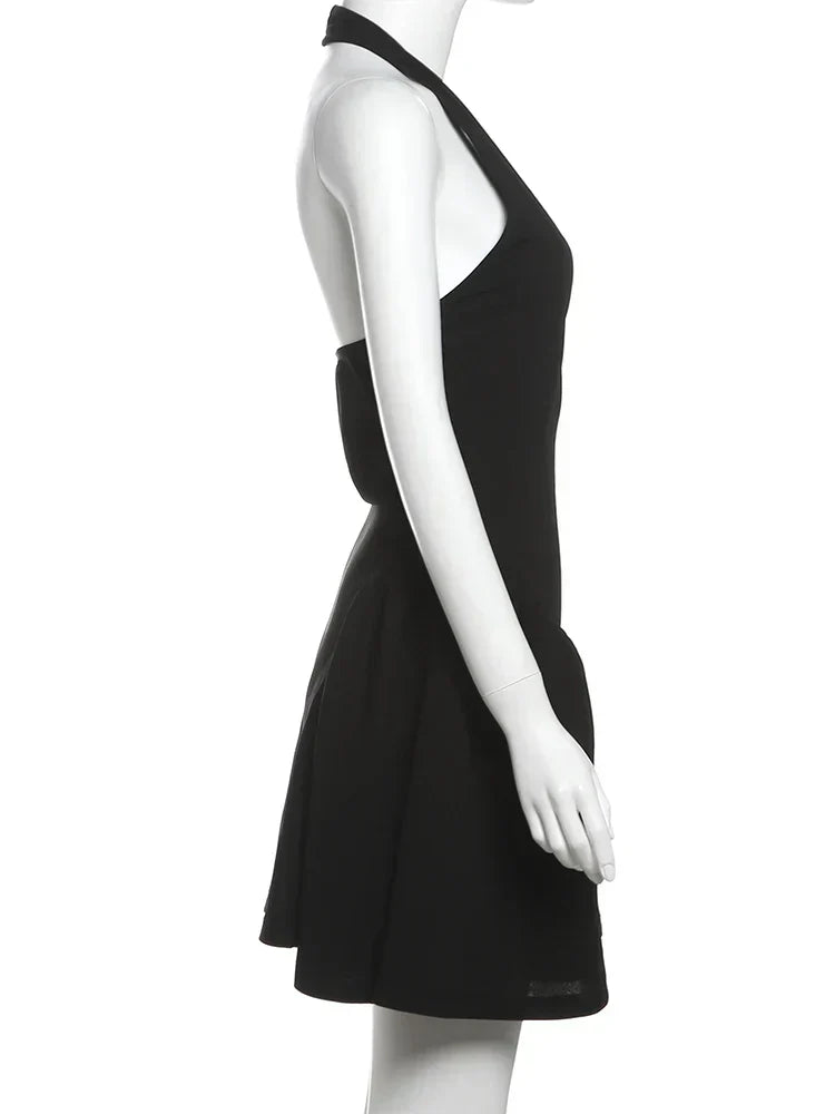 Halter Deep V A Line Skater Mini Dress
