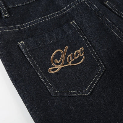 Basic Low Rise Straight Jeans Streetwear y2k Letter Embroidery Baggy Denim Pants Women's Trouser Vintage 2000s Mom Jeans