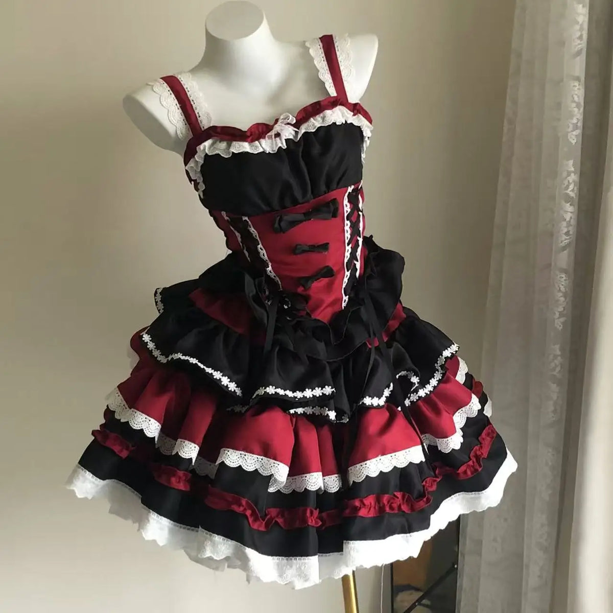 New Lolita Japanese Maid Suit Suspender Lace Bow Upper and Lower Suit Two-dimensional Sweet Cute Cos Comic Show Cake Skirt