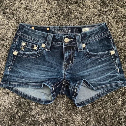 Retro Gothic Personalized Pocket Cross Pattern Embroidered Low Waist Mini Shorts y2k Street Beach Hot Girl Sexy Cowboy Shorts