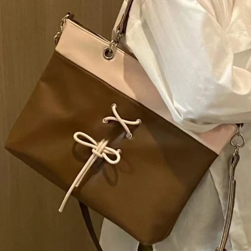 Y2k Aesthetic Contrast Color Casual Women Handbags Streetwear Patchwork Sweet Bow Shoulder Bags Fashion Chic Casual Underarm Bag