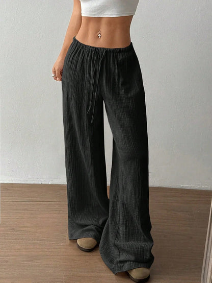 New Style Pure Cotton Fashion Casual Solid Color Loose Wide-Leg Floor-Length Trousers for Women