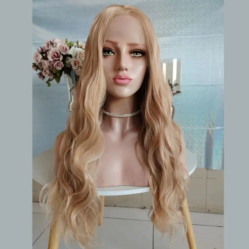 Marquesha 13*4 Curly Synthetic Lace Front Wig for Women Glueless Heat Resistant Fiber Gloden Blonde Lace Wig