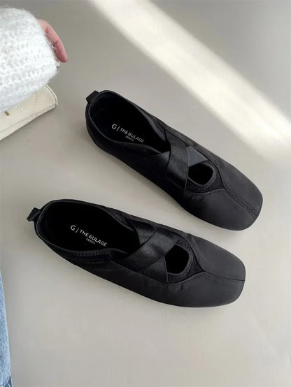 New Women's Ballet Slippers Pink Soft Sole Shallow Heel Round Head Fiberglass Fabric Retro Style Low Heel