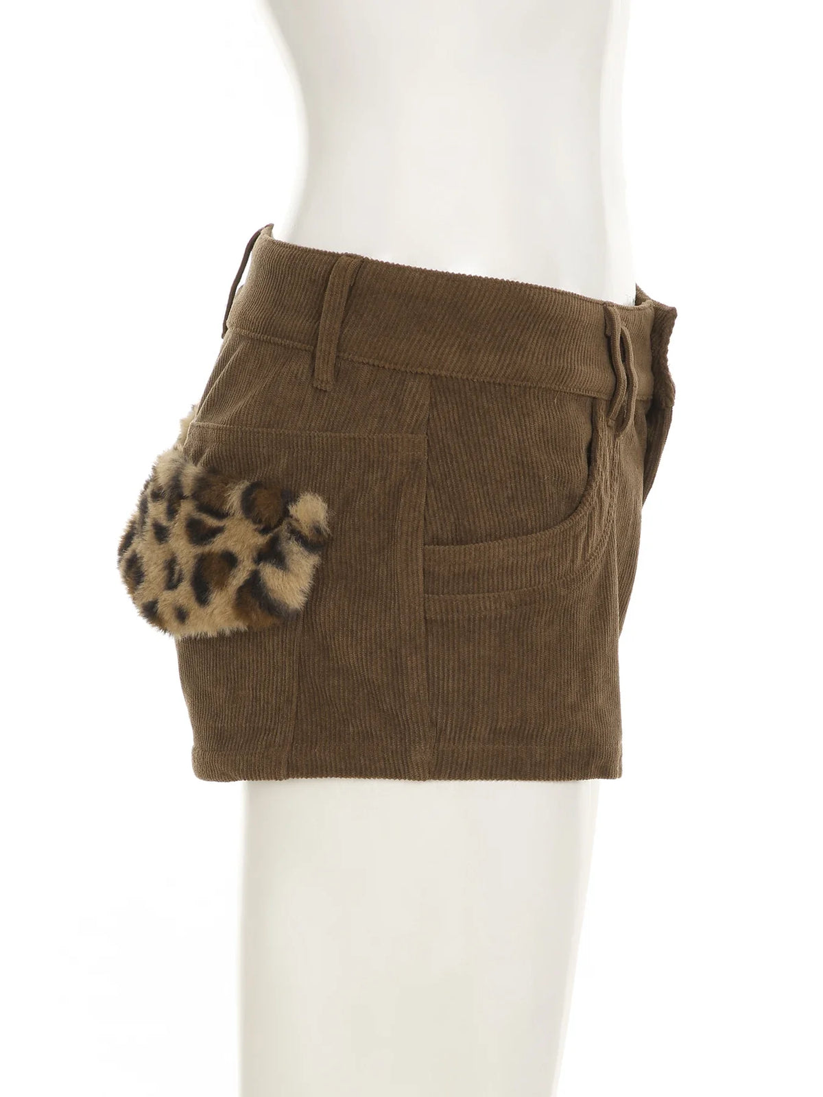 Casual Patchwork Fur Leopard Corduroy Shorts Basic Low-Waisted Shorts Women Autumn Winter Fashion Streetwear Lady