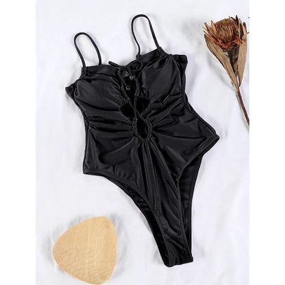 Sexy One Piece Suits String Swimsuit Women 2024 Hollow Out Swimwear Bandage Bathing Suit Pink Monokini High Cut Beachwear Summer