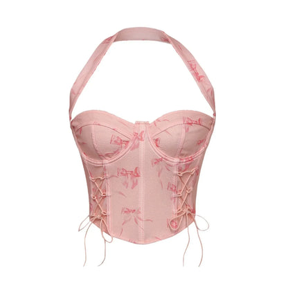 New Pure Lust ins hanging neck sexy printed herringbone corset strappy hottie bustier vest