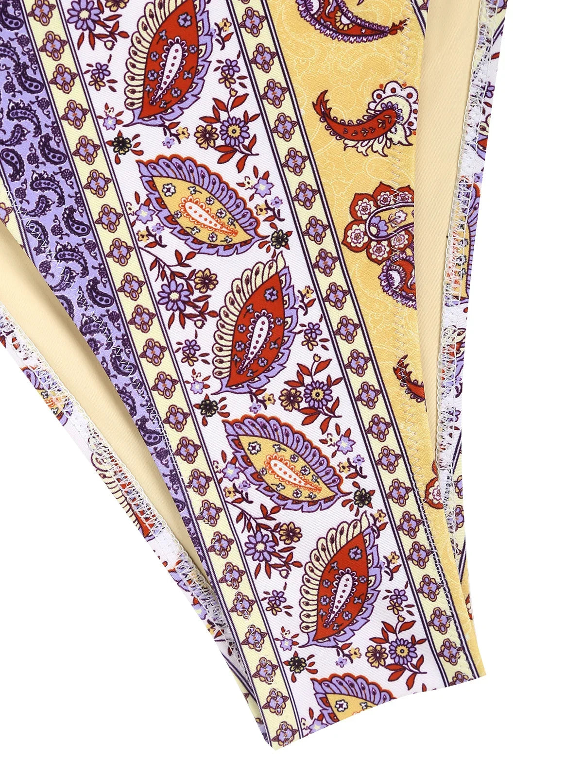 Floral Printed Ethnic Style Tie Side Criss Cross Star-shaped Bikini Swimwear