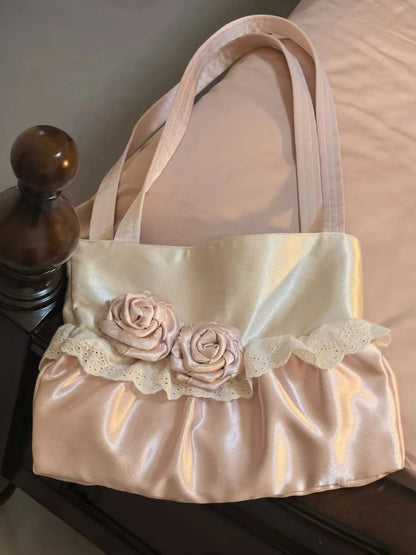 Contrast Color Fashion Office Lady Women's Handbags Y2k Aesthetic Elegant All Match Shoulder Bags Patchwork Flower Underarm Bag