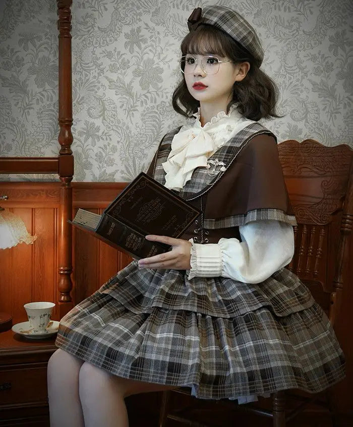 Lolita Detective Academy Retro Bow Tie Long Sleeve Shirts Autumn Victorian Elegant Ruched Solid All Match Women Blouse