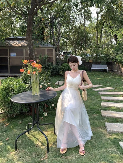 Woman Dress Sleeveless Butterfly Mesh Patchwork Slim Backless Holiday Princess Sweet Elegant Dresses Female Chic