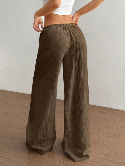 New Style Pure Cotton Fashion Casual Solid Color Loose Wide-Leg Floor-Length Trousers for Women