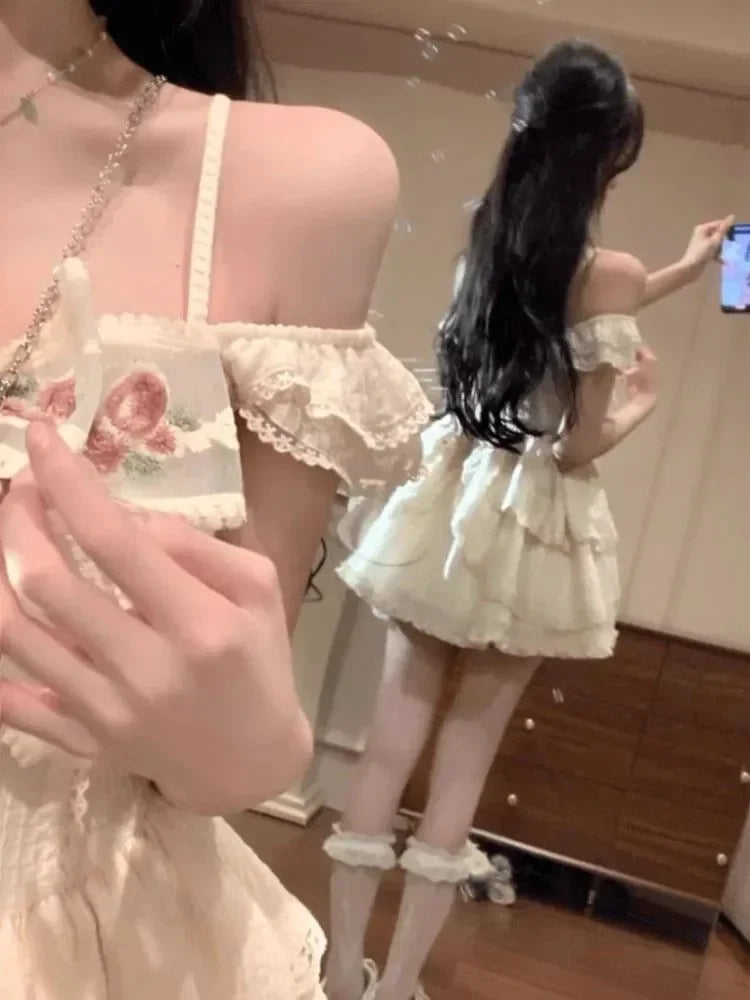 Summer Sweet Fairy Dress For Women Elegant Lolita Bow Ruffles Princess Dresses Girl Sleeveless Birthday Party Mini Dress