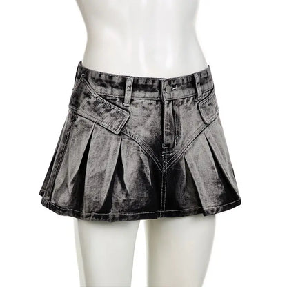 Short Mini Skirt Washed Grey Gradient Pleated Super Women'S Denim Skirt A-Line High Waist 2024 Summer New Fashion