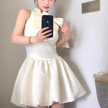 Dress Bow French Style High-End Daughter Summer New Style Waist Slimming Sleeveless Puffy Skirt