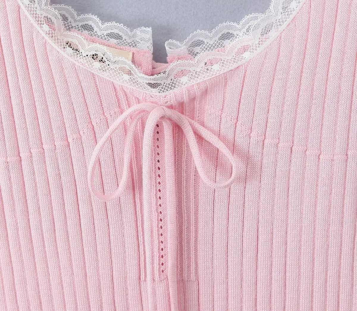 New Pink White Lace Patchwork Short Dress For Women's Clothing Ruffle Square Collar Vacation Beach Summer Knit Slip Dress