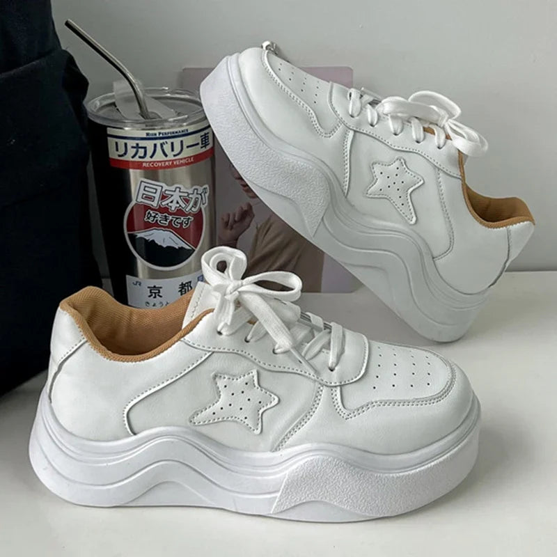 Women Casual Sneakers Stars Design Running Sport White Shoes Tennis Skateboard Trainers Skate Flats Outdoor Walking Sneakers