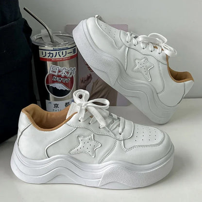 Women Casual Sneakers Stars Design Running Sport White Shoes Tennis Skateboard Trainers Skate Flats Outdoor Walking Sneakers