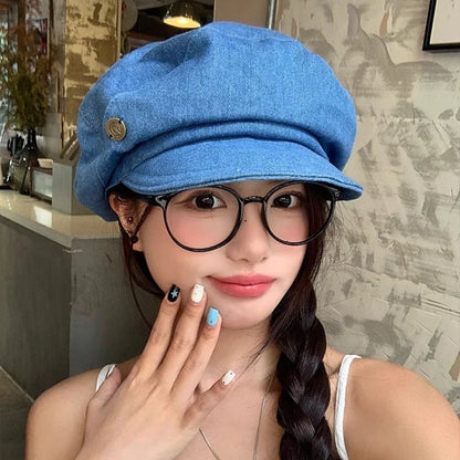 Japanese Retro Denim Berets Cap for Women Spring and Summer New Travel Casual Versatile Show Face Small Cloud Newsboy Hats