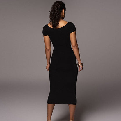 Off Shoulder Sweetheart Rib Knit Bodycon Midi Dress