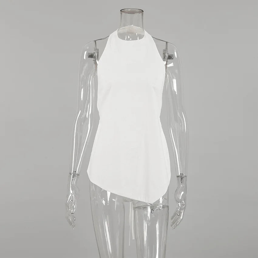 New sexy backless neck tied sleeveless vest top, fashionable and versatile, solid color, simple women's clothing