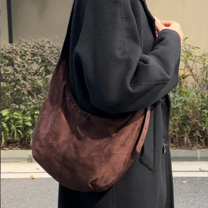 Large capacity design women bag new retro frosted velvet hobos bag armpit bag single shoulder crossbody bag