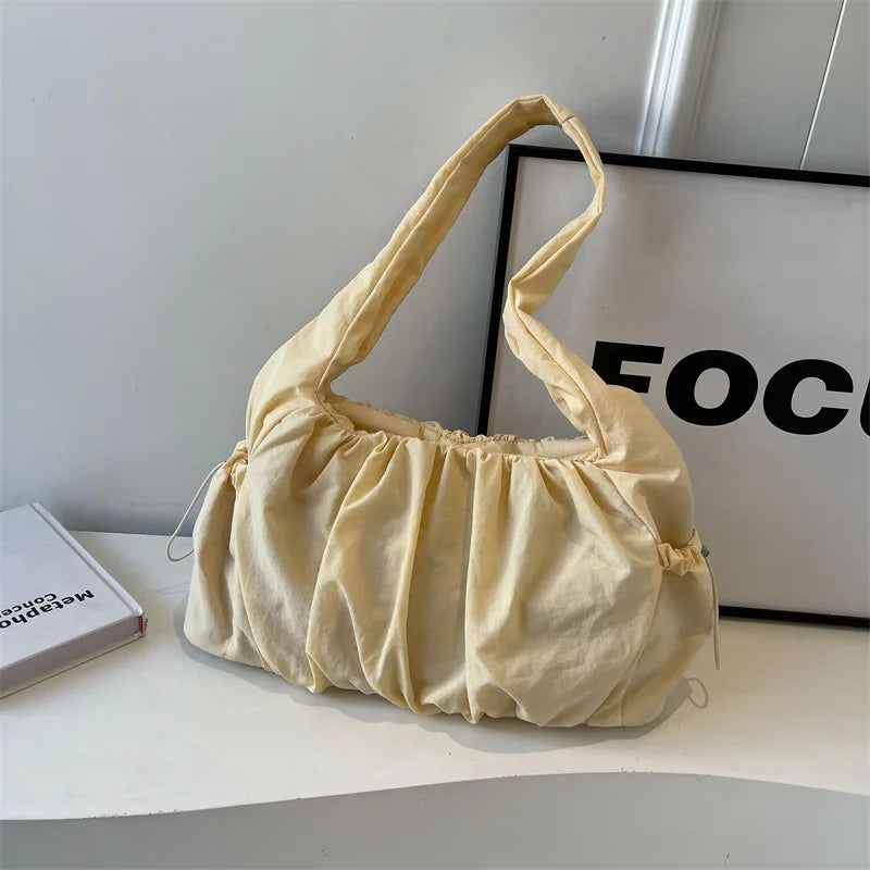 High-capacity Vintage Women's Handbags Y2k Aesthetic Simple Solid Shoulder Underarm Bag Grunge Casual Pleated Tote Bags Trendy