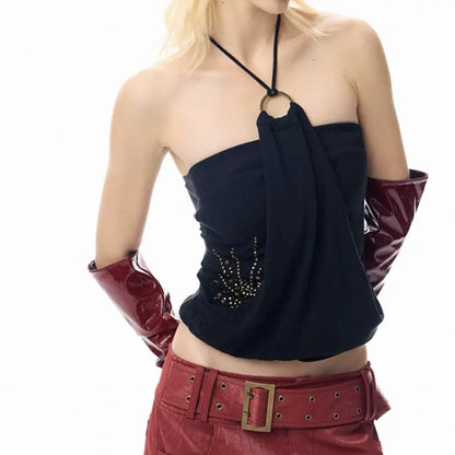 Two-in-One Layered Halter Y2K Baddie Style Crop Top Figure-Flatching Summer Going-Out Shirt